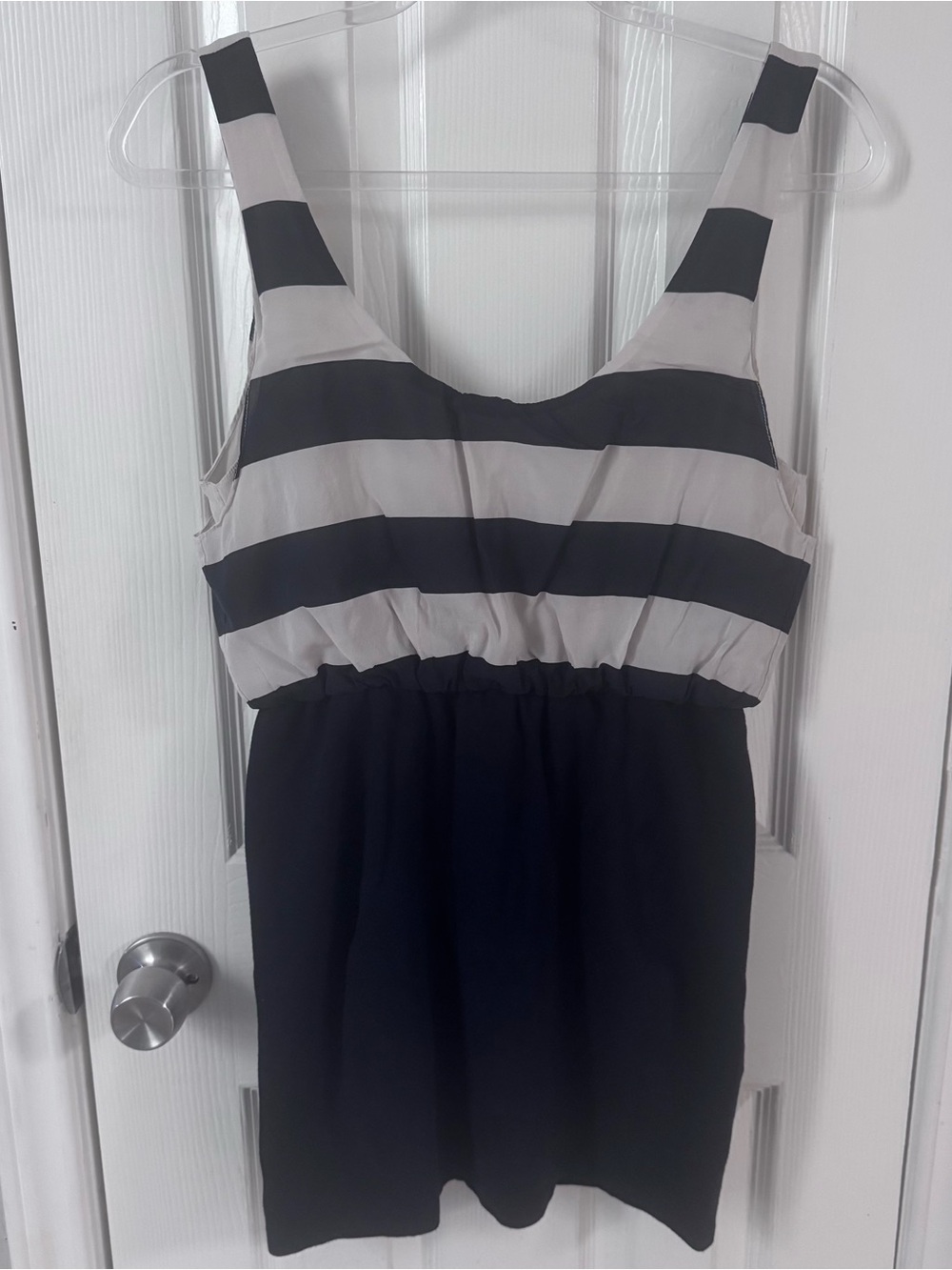 Alice and Olivia Silk Blend Striped Sleeveless Coquette Navy Blue Mini Dress S